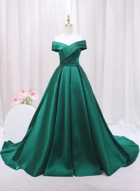 A-line Green Satin Sweetheart Formal Dress, Green Long Evening Dress Prom Dress