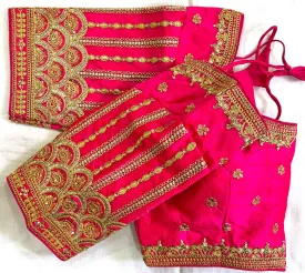 Appealing Pink Color Zari And Thread Embroidery Hand Work Ready To Wear Blouse