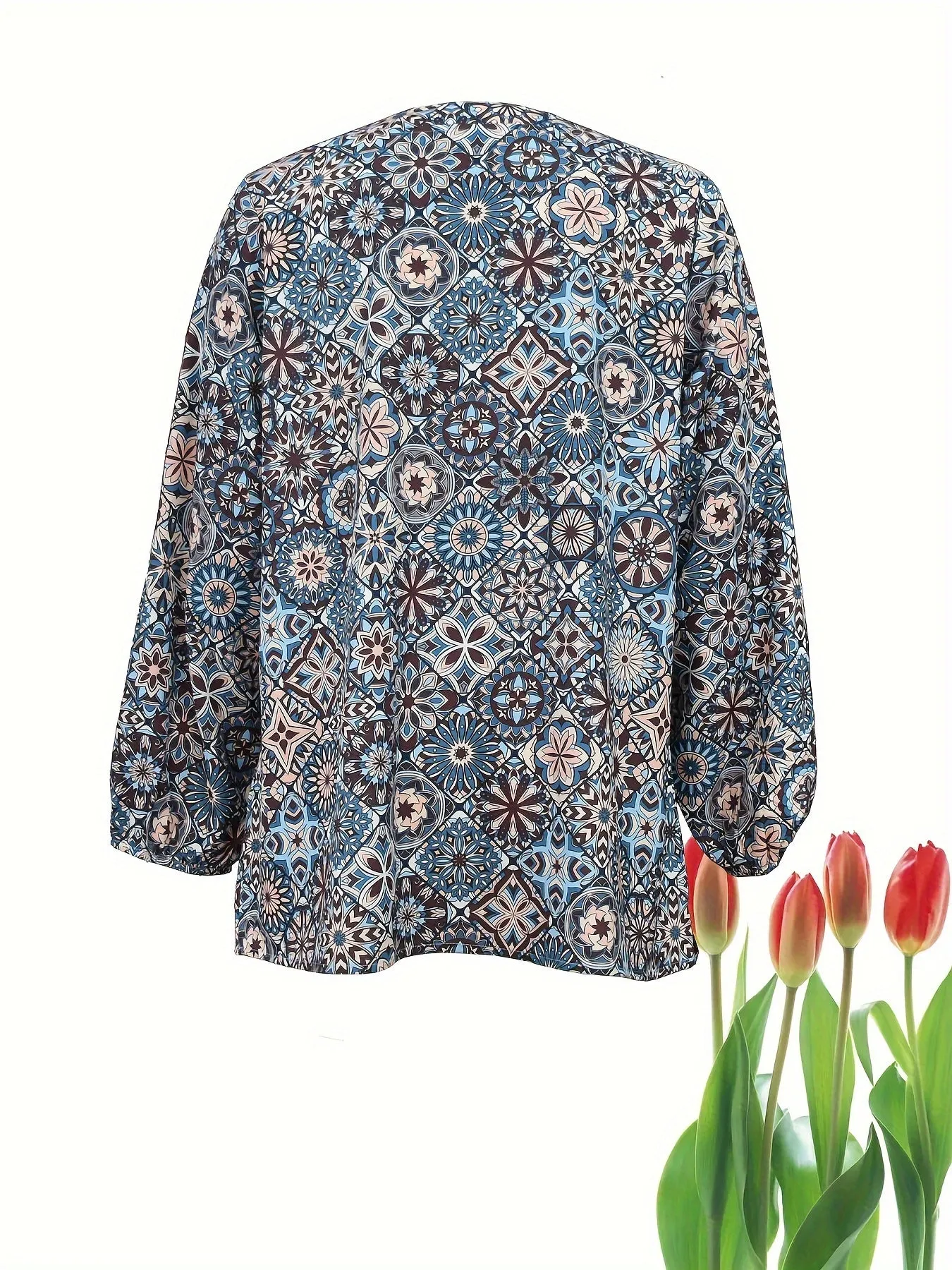 Boho Print Blouse Plus Size Long Sleeve Statement Top