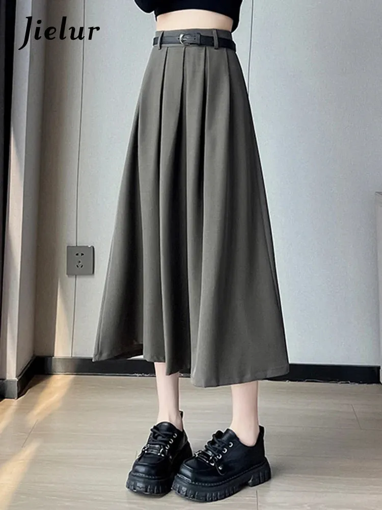 Classic Black High Waist Slim Women Midi Skirts Autumn Pure Color Basic Simple Casual Fashion 3-colors Female Suit Skirts