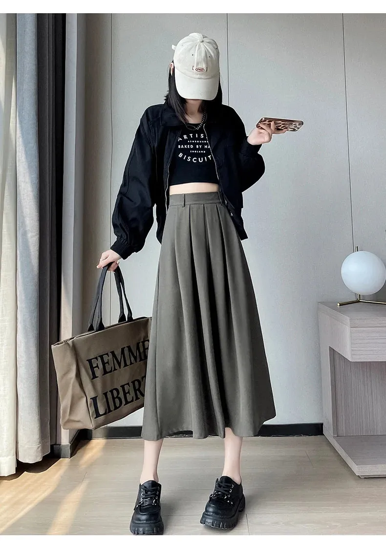 Classic Black High Waist Slim Women Midi Skirts Autumn Pure Color Basic Simple Casual Fashion 3-colors Female Suit Skirts