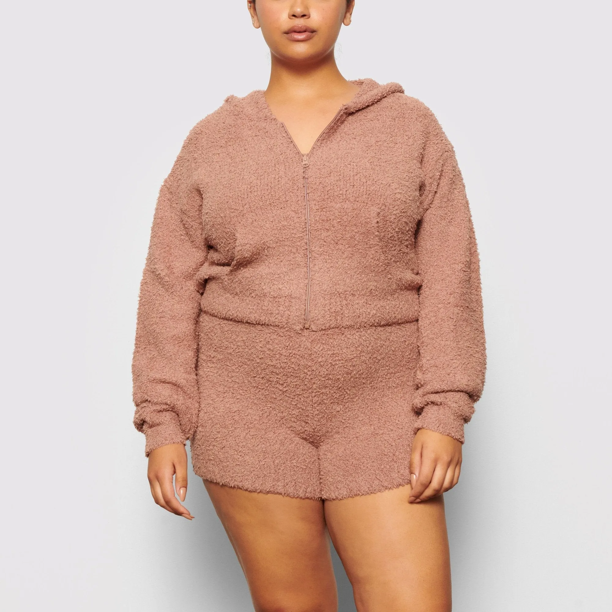 COZY KNIT ZIP UP HOODIE | ROSE CLAY