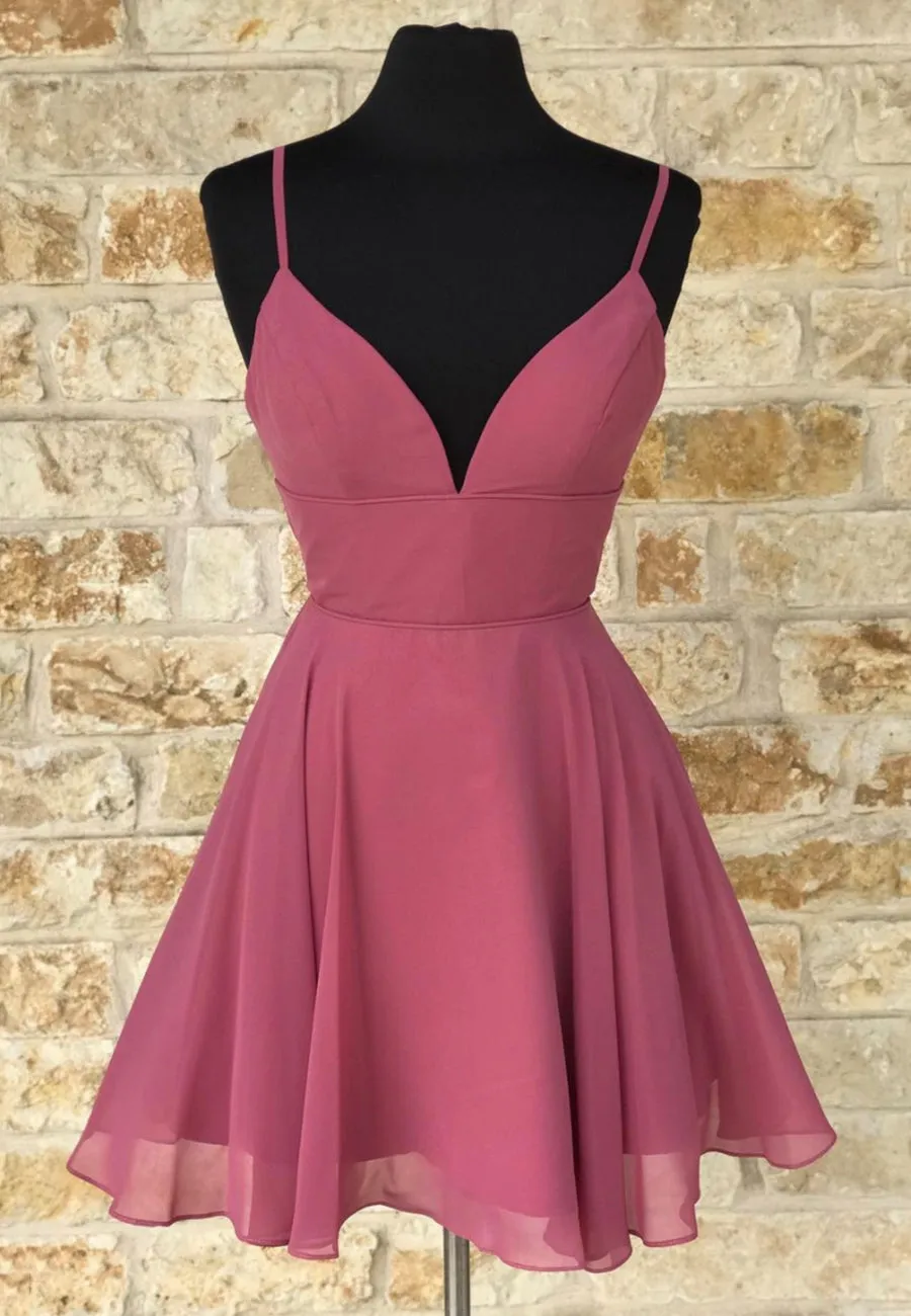 Cute V-Neck Chiffon Short Prom Dresses A-Line Evening Dresses