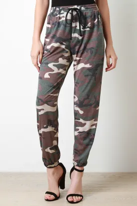 Elastic Waist Camo Print Jogger Pants