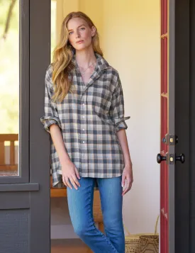 Frank & Eileen - Shirley Oversized Button-Up Shirt in Heather Blue/Brown Plaid