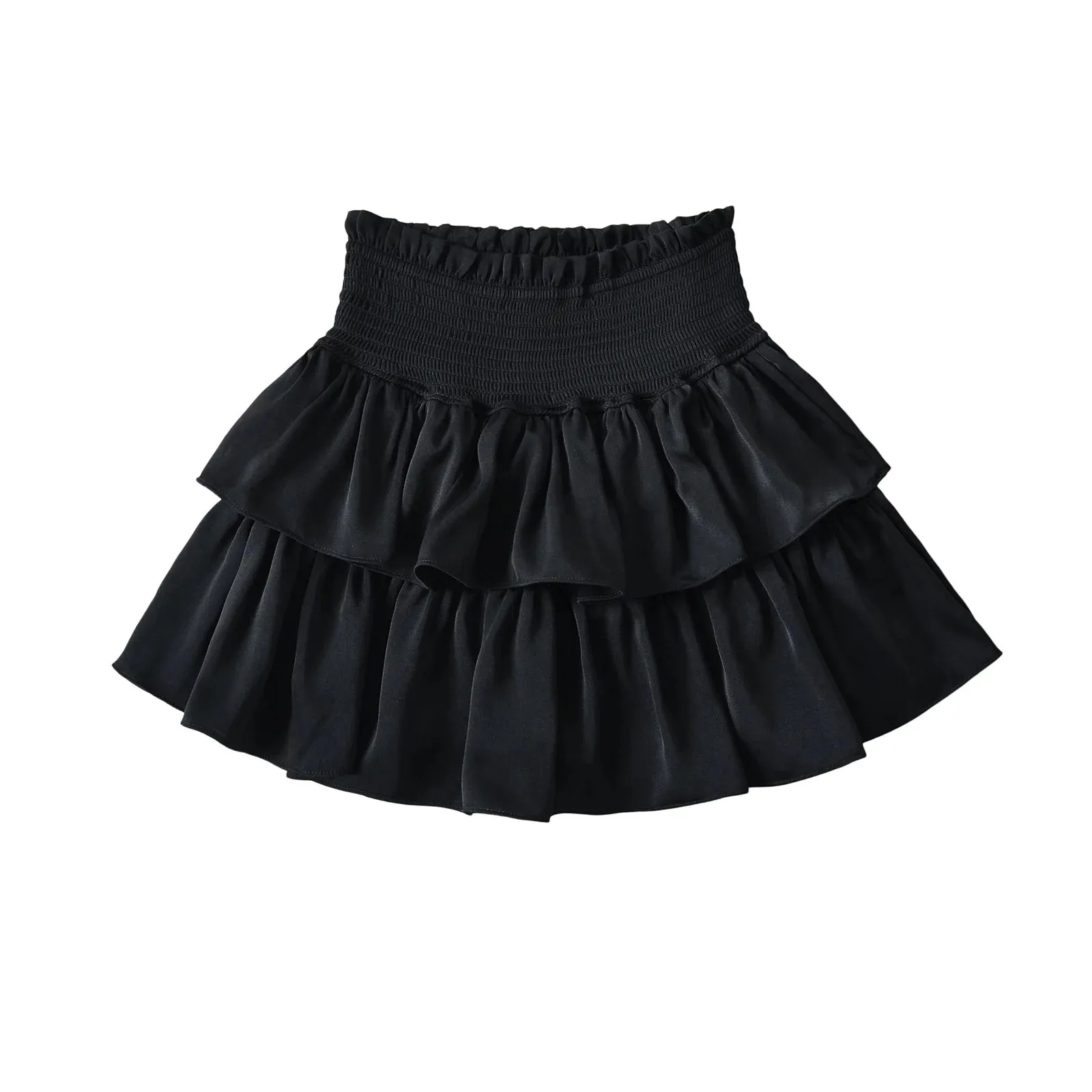 Girlary Summer Black Mini Skirt Kawaii Y2k Clothes Black Mini Skirts Women Ruffle Skirts High Waisted Tiered Skirts Short Double Layers