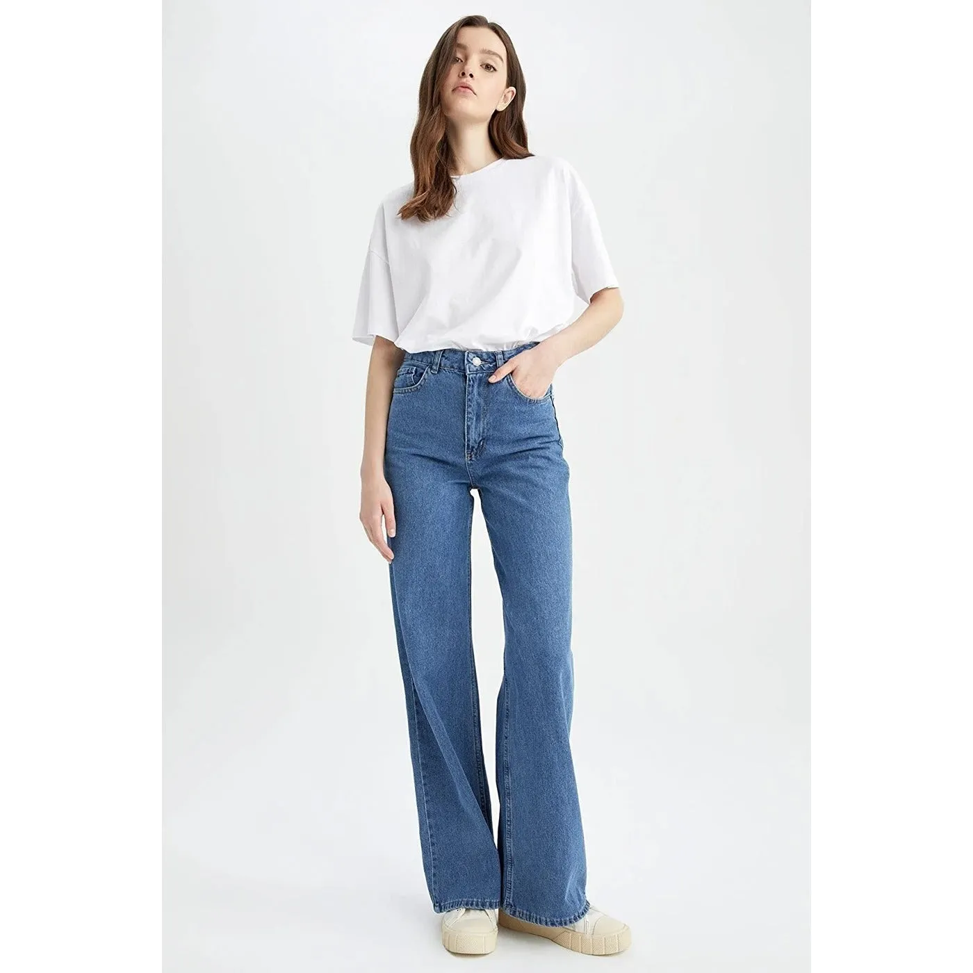 High Rise Blue Wide Leg Jeans