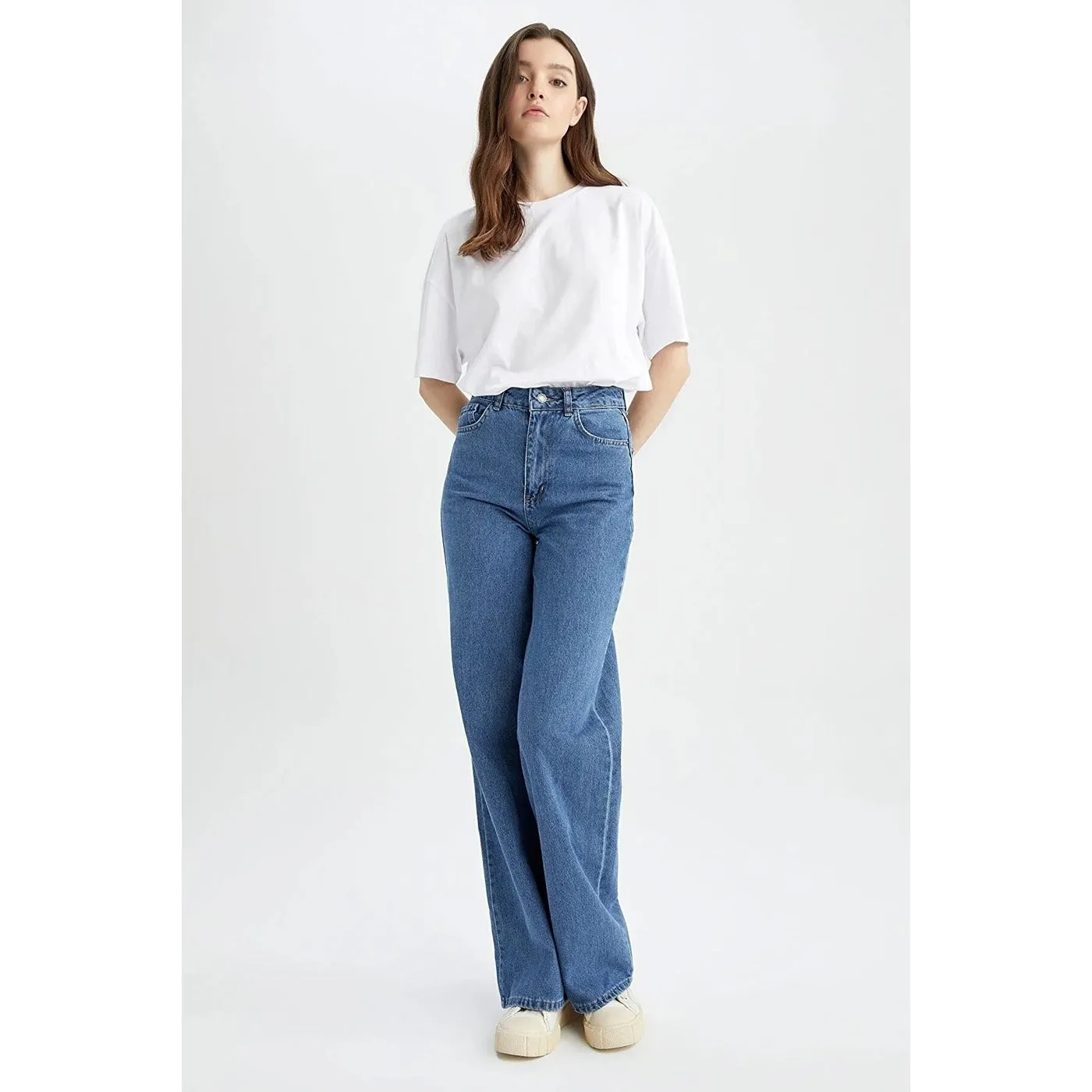 High Rise Blue Wide Leg Jeans