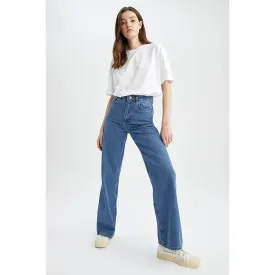 High Rise Blue Wide Leg Jeans