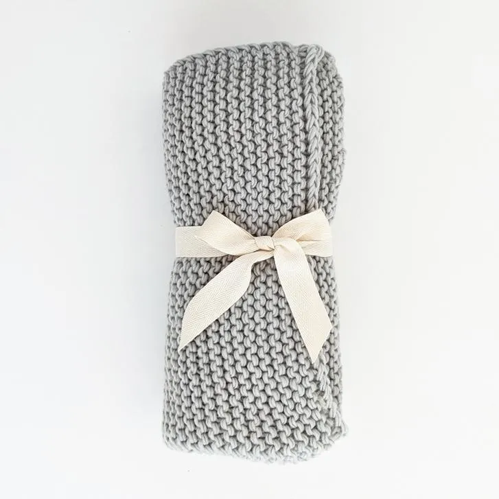 Ice Grey Garter Stitch Knit Blanket for Babies