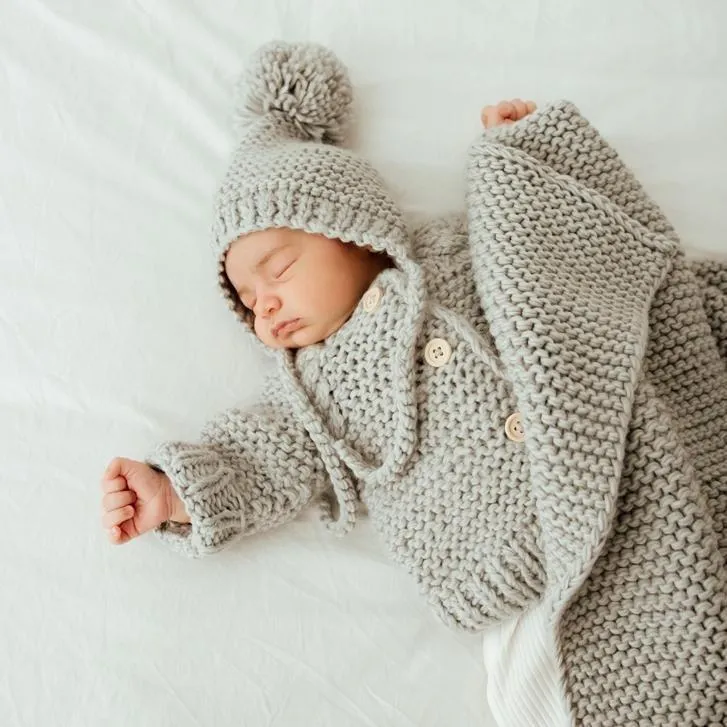 Ice Grey Garter Stitch Knit Blanket for Babies