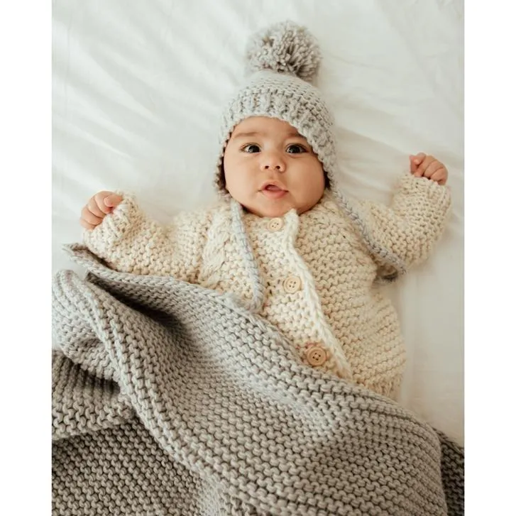 Ice Grey Garter Stitch Knit Blanket for Babies