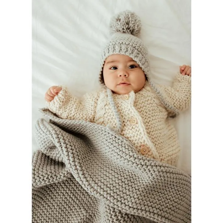 Ice Grey Garter Stitch Knit Blanket for Babies