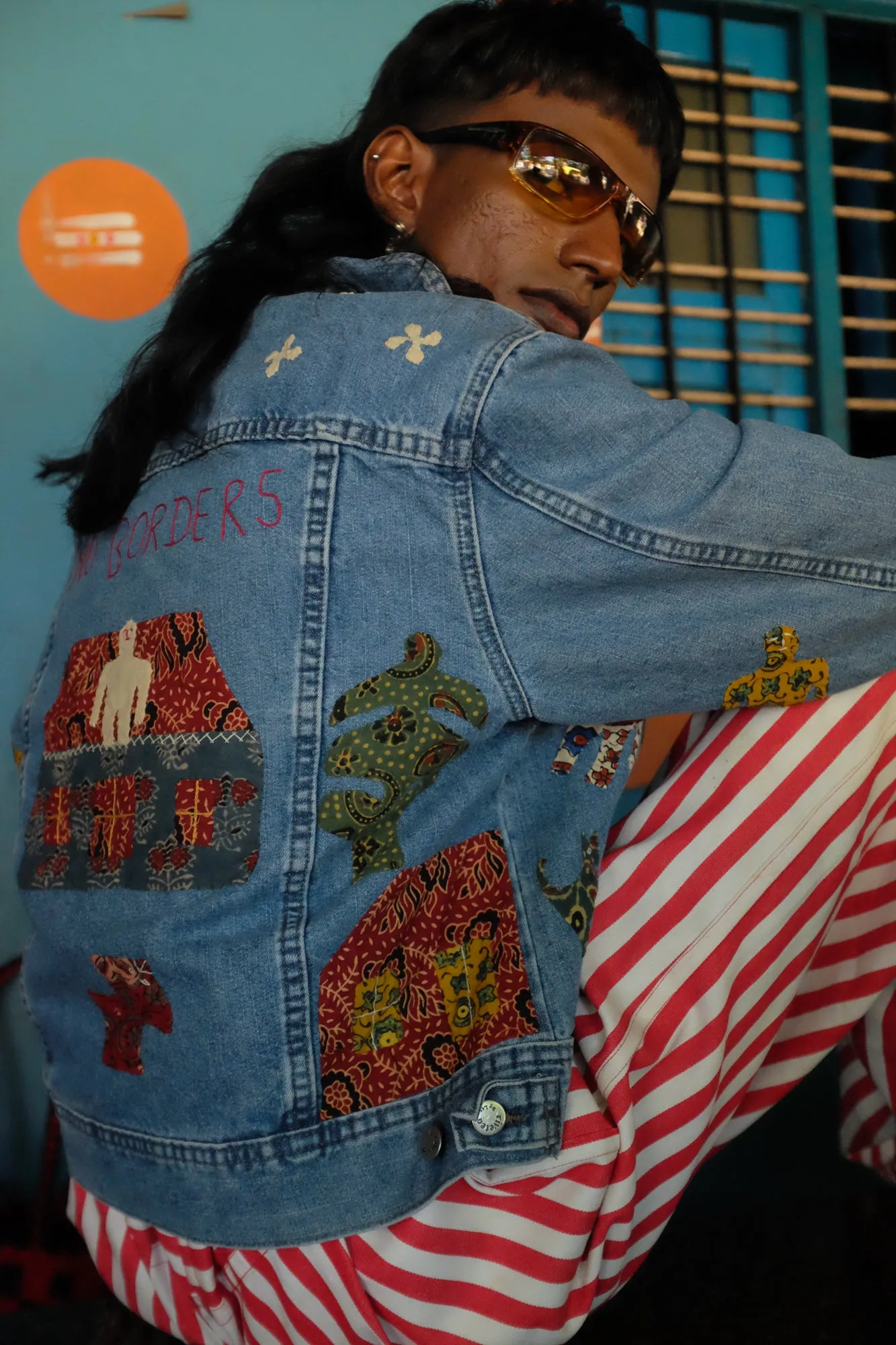 Kala Raksha Upcycled Blue Denim Applique Jacket