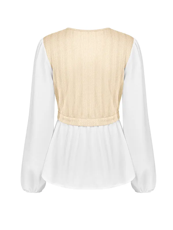 Long Sleeves Loose Asymmetric Elasticity Split-Joint V-Neck Blouses&Shirts Tops