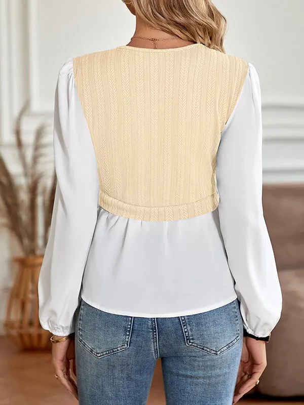 Long Sleeves Loose Asymmetric Elasticity Split-Joint V-Neck Blouses&Shirts Tops