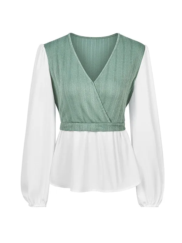 Long Sleeves Loose Asymmetric Elasticity Split-Joint V-Neck Blouses&Shirts Tops