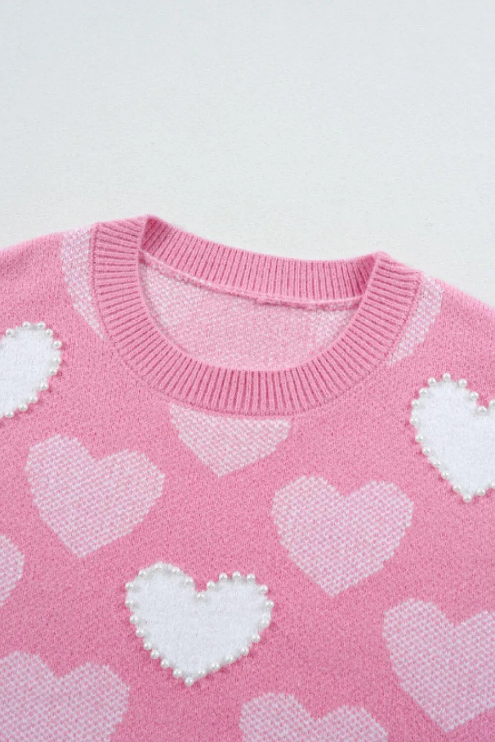 Love & Pearls: Heart Detail Round Neck Sweater