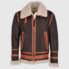 Men Best Winter Sheepskin Flying Jacket Brown Orange