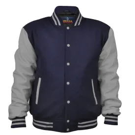 Mens Jacket Wool Leather Navy Blue/Light Grey