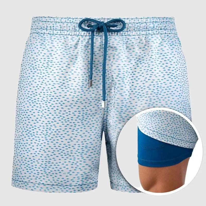 Men's Printed Double Layer Beach Shorts