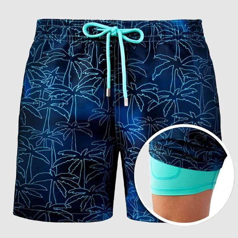 Men's Printed Double Layer Beach Shorts