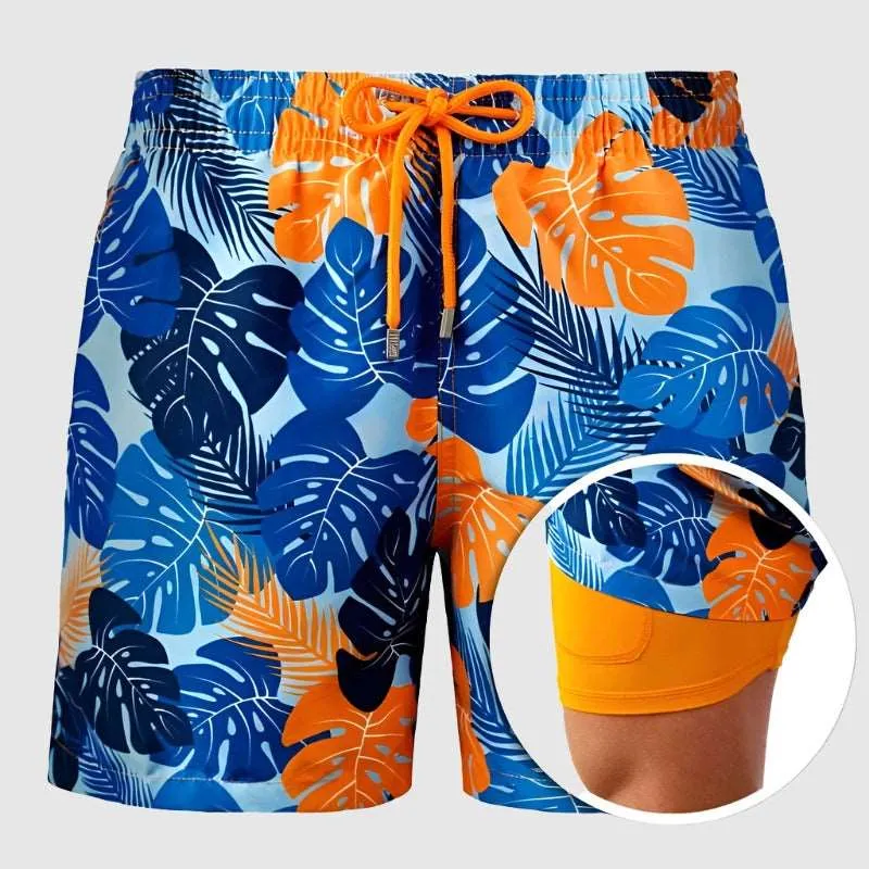 Men's Printed Double Layer Beach Shorts