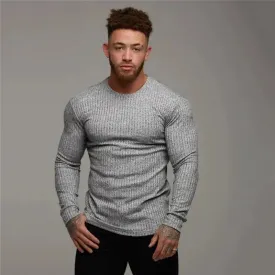 Men's T-Shirt Sweater O-Neck Slim Fit Knit wear Mens Long Sleeve Pullovers Tshirts Men Fitness Pull Homme