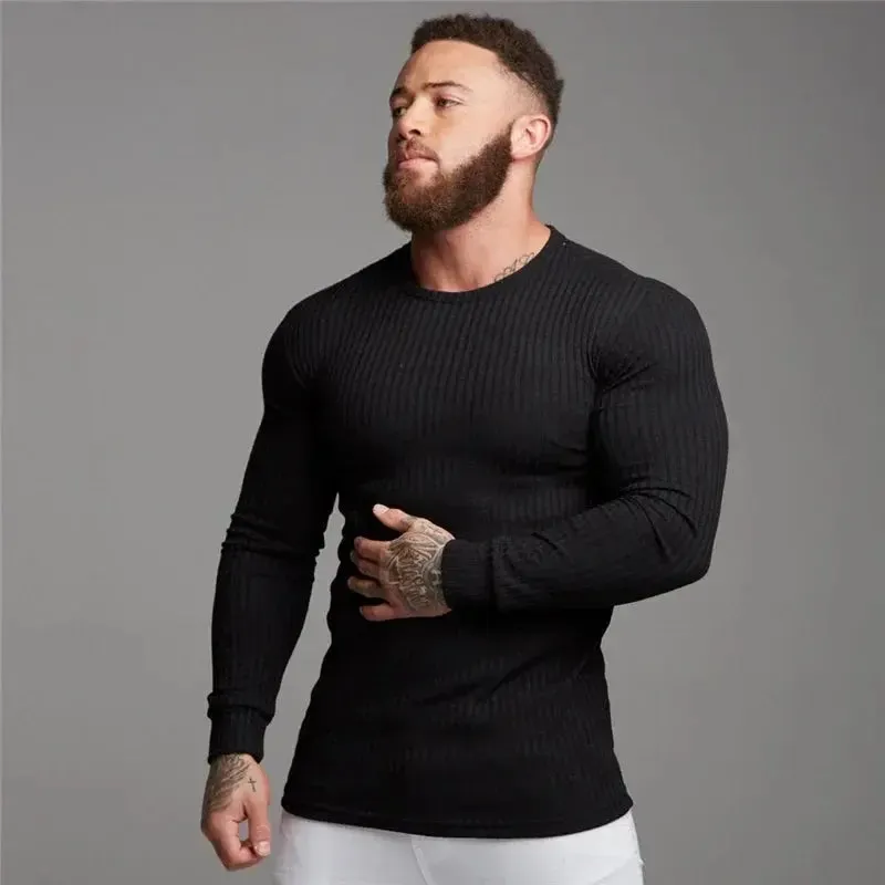 Men's T-Shirt Sweater O-Neck Slim Fit Knit wear Mens Long Sleeve Pullovers Tshirts Men Fitness Pull Homme