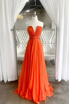 Orange Chiffon Long Prom Dresses Orange Long Formal Evening Dresses