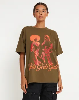 Oversize Basic Tee in Khaki Girls Girls Girls