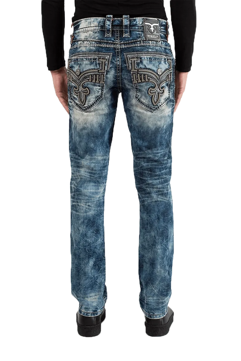 Rock Revival Men's Straight Blue Acid Wash Jeans