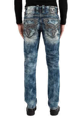 Rock Revival Men's Straight Blue Acid Wash Jeans