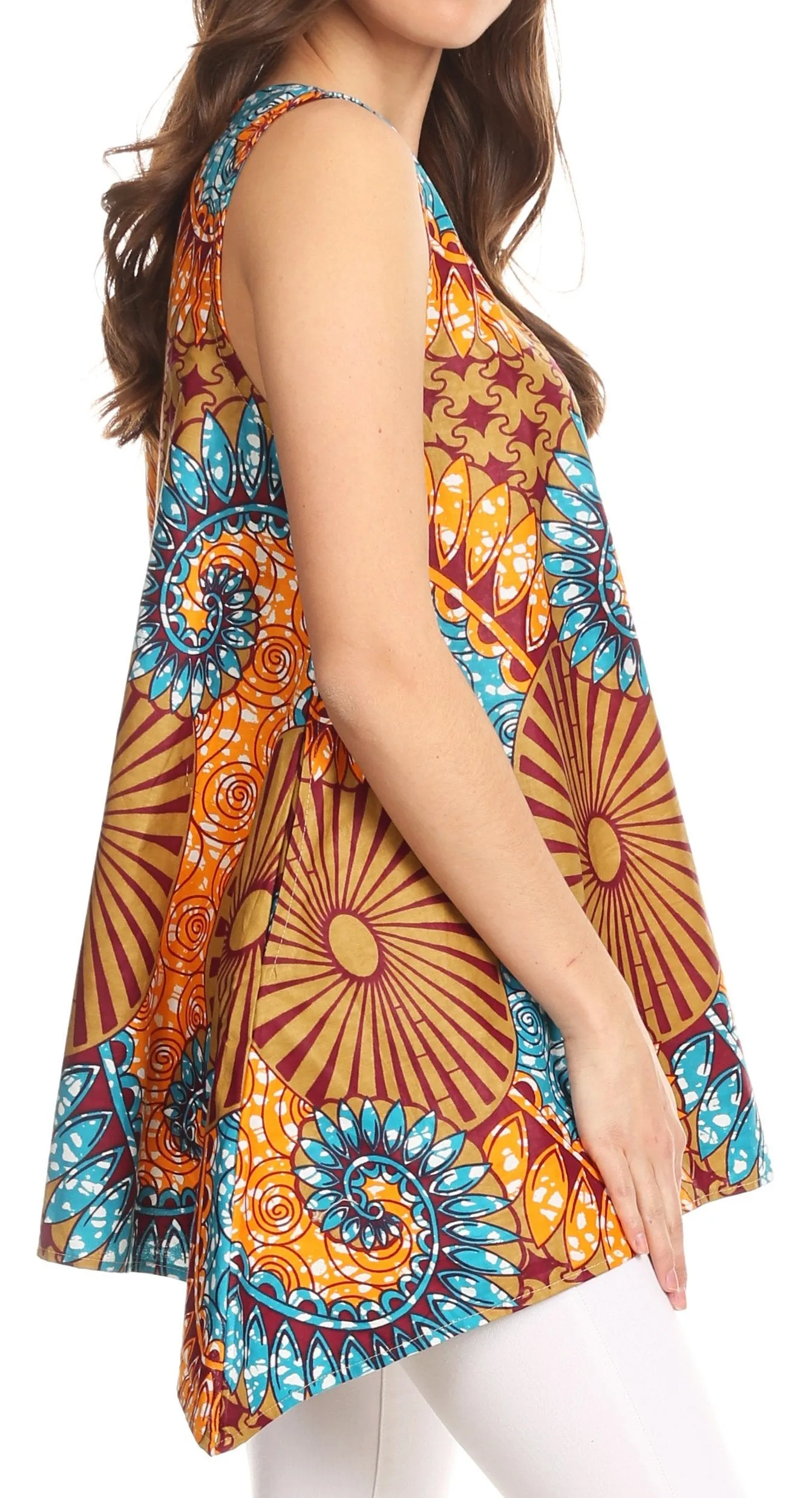 Sakkas Hadiza Sleeveless Tank Top Blouse Wax African Ankara Casual Summer Simple