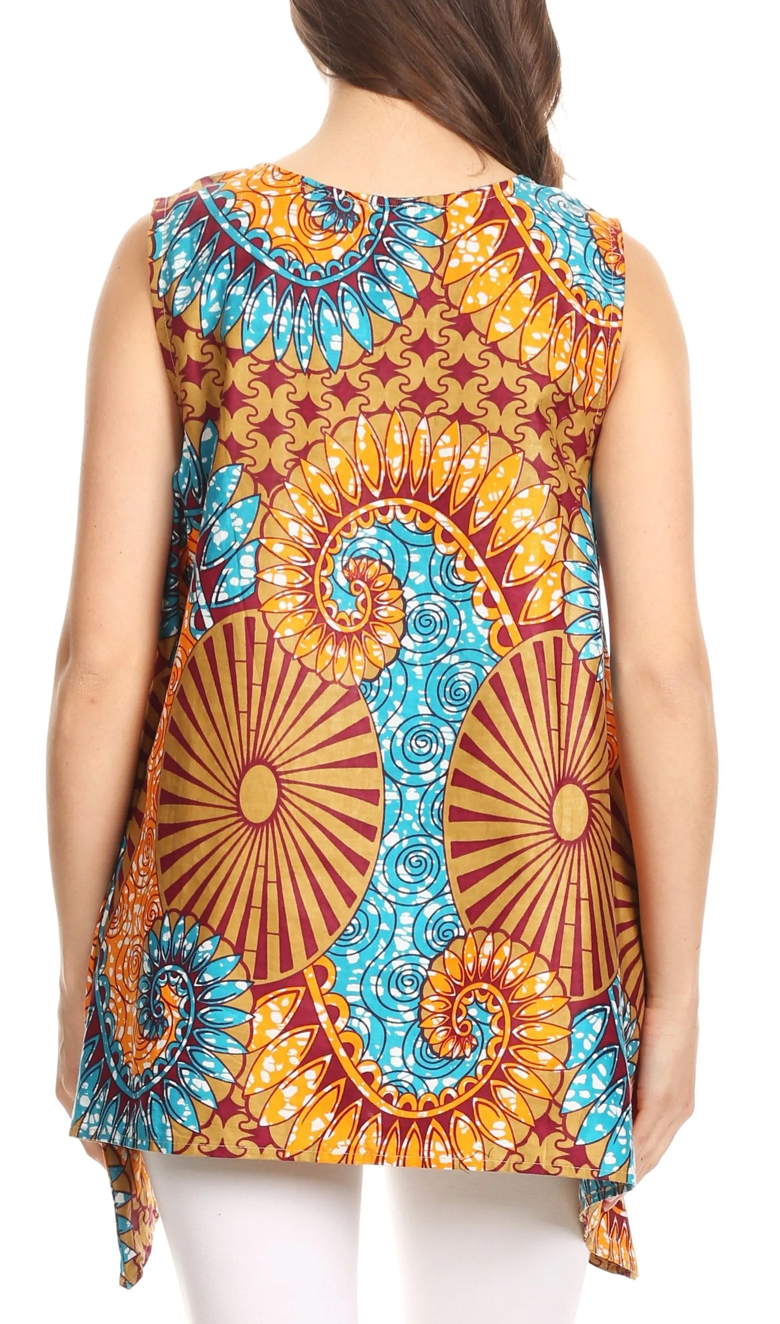 Sakkas Hadiza Sleeveless Tank Top Blouse Wax African Ankara Casual Summer Simple