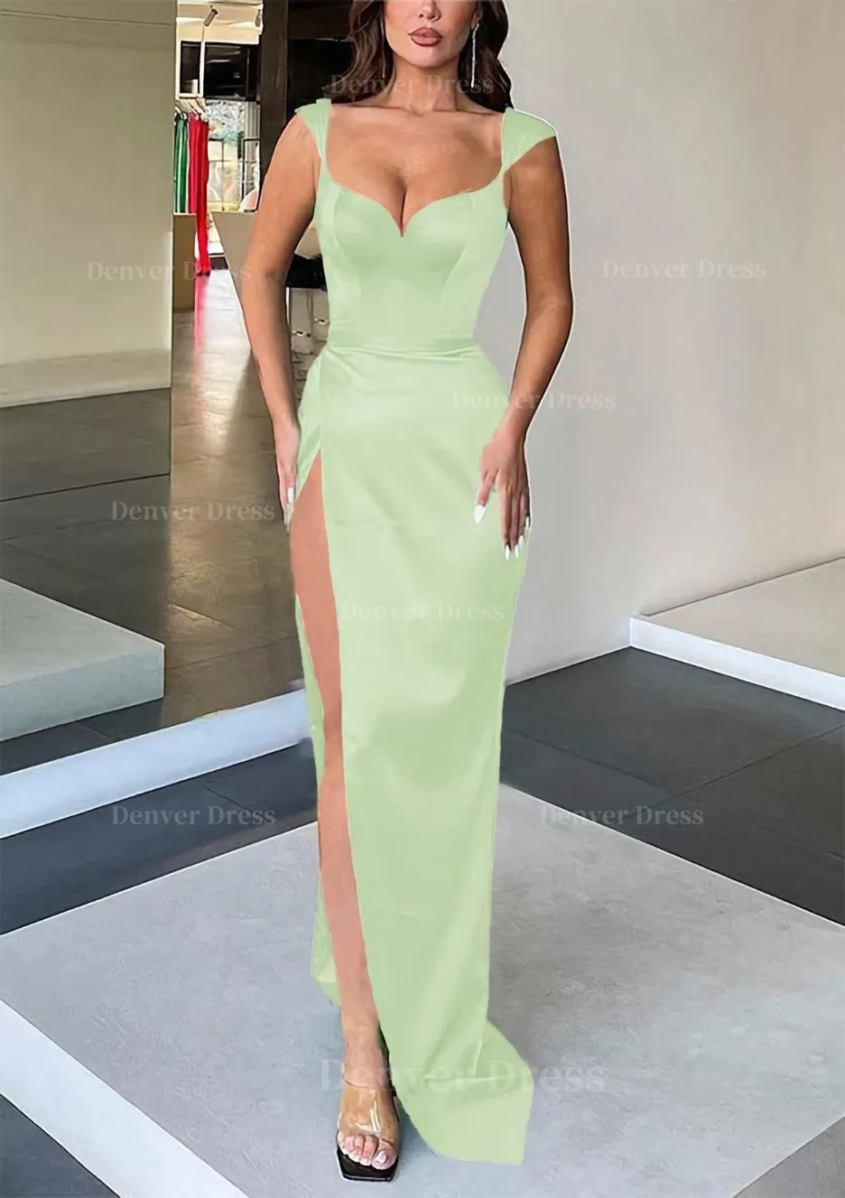 Sheath/Column Sweetheart Sleeveless Long/Floor-Length Satin Evening Dress With Split