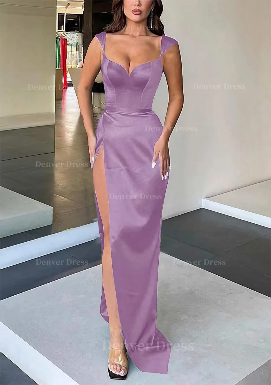 Sheath/Column Sweetheart Sleeveless Long/Floor-Length Satin Evening Dress With Split