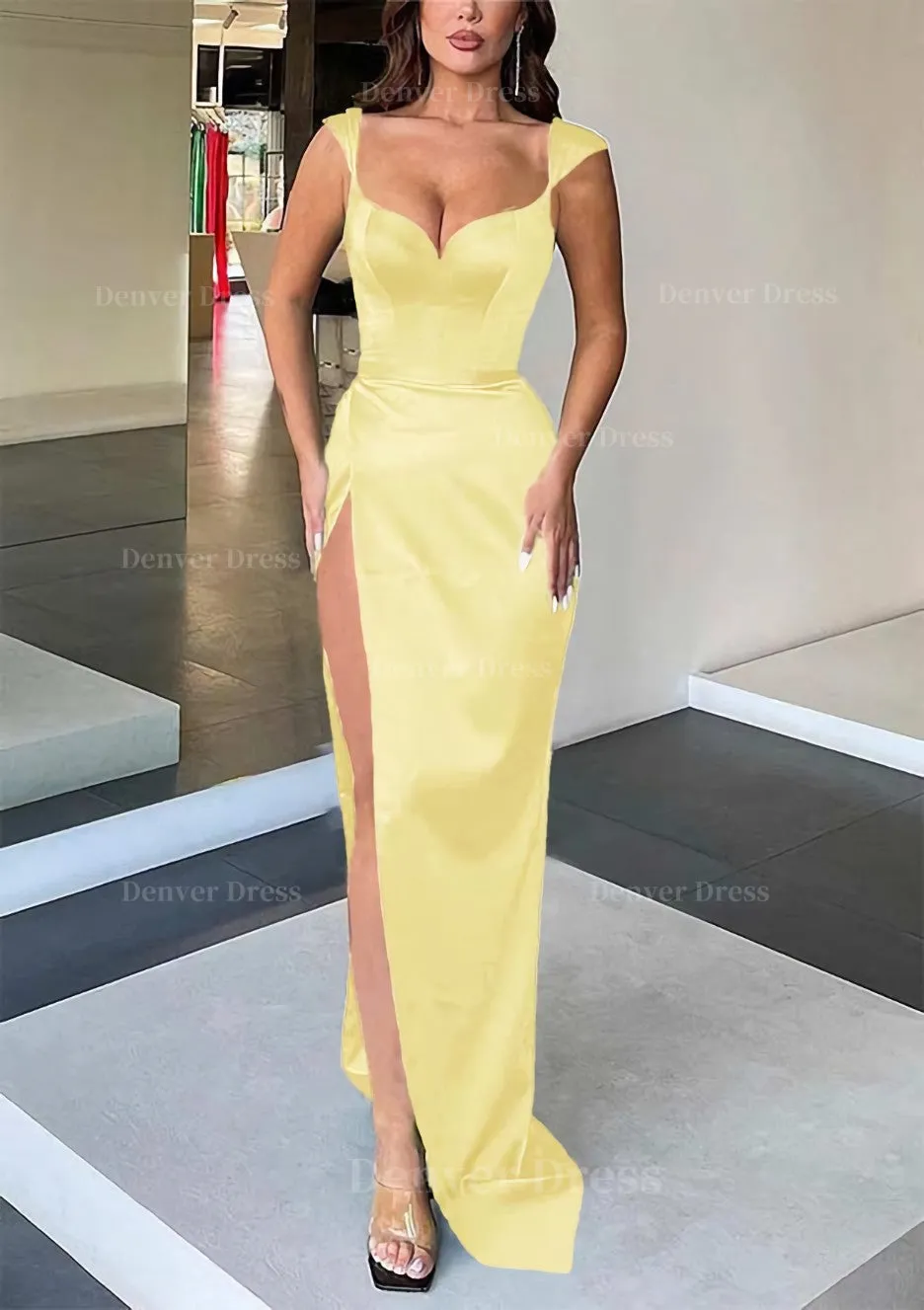 Sheath/Column Sweetheart Sleeveless Long/Floor-Length Satin Evening Dress With Split