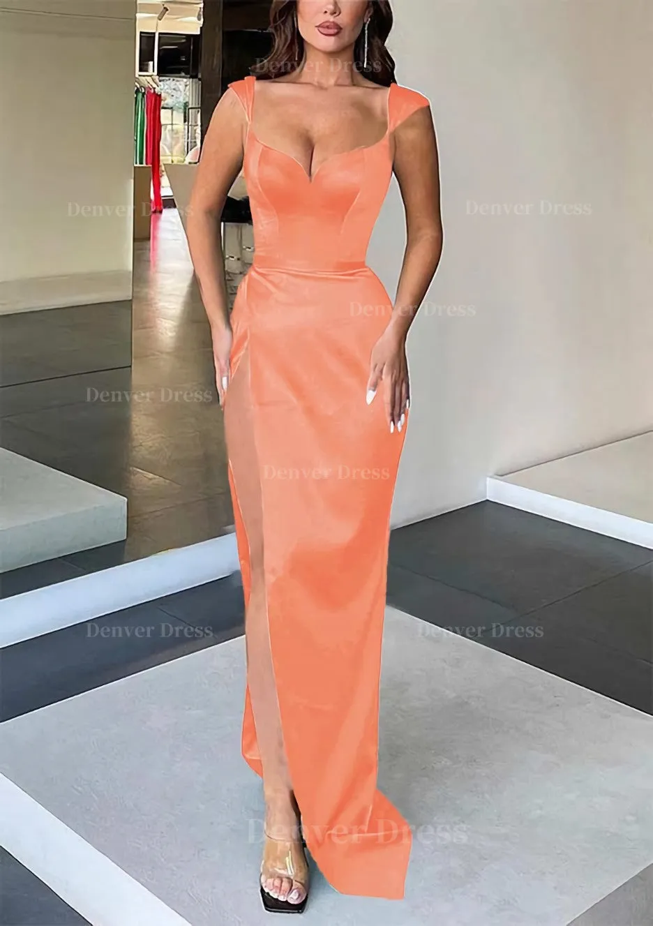 Sheath/Column Sweetheart Sleeveless Long/Floor-Length Satin Evening Dress With Split