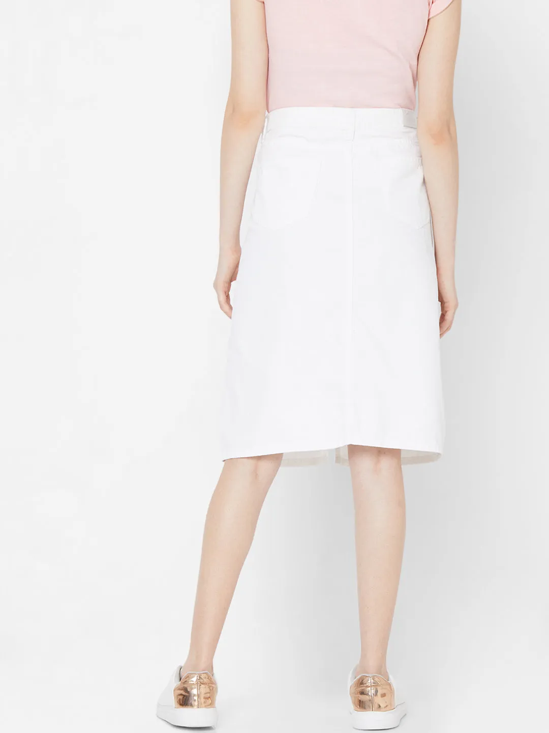 Spykar Women White Cotton Relaxed Mid-Rise Skirt