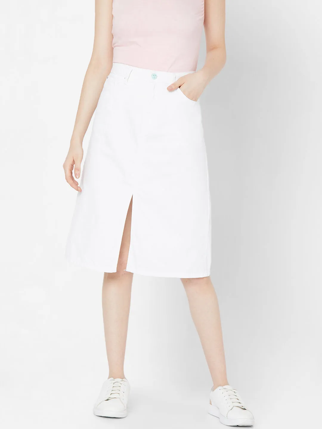 Spykar Women White Cotton Relaxed Mid-Rise Skirt