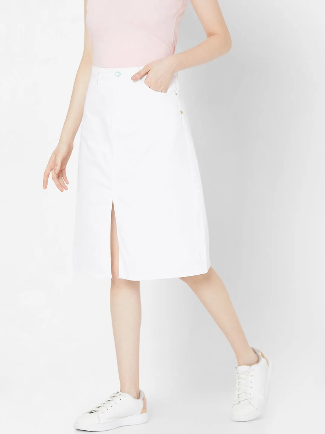 Spykar Women White Cotton Relaxed Mid-Rise Skirt