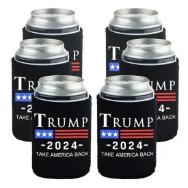 Trump 2024 Take America Back Can Cooler (Black w/Ribbon Flag)