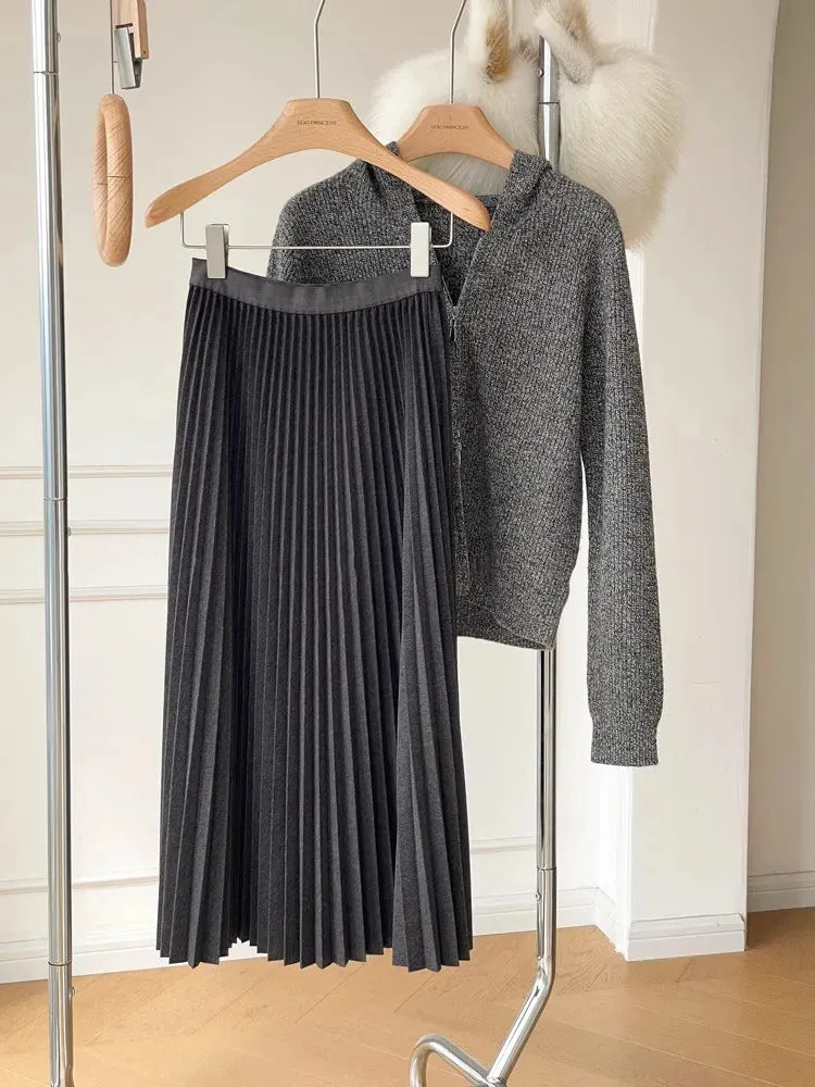 Winter Women Long Woolen Pleated Skirt Fashion High Waist Basic Wool Skirts Female Casual Thick Warm Elastic A-Line Skirts C-295