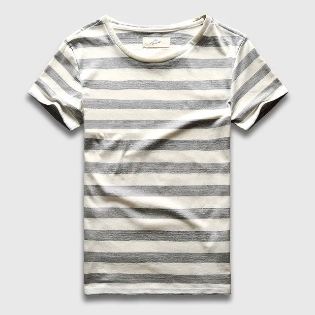 Zecmos New Men Stripe T-Shirt Fashion O Neck Short Sleeved Slim Fit Blue Striped T Shirt Man