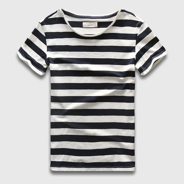 Zecmos New Men Stripe T-Shirt Fashion O Neck Short Sleeved Slim Fit Blue Striped T Shirt Man